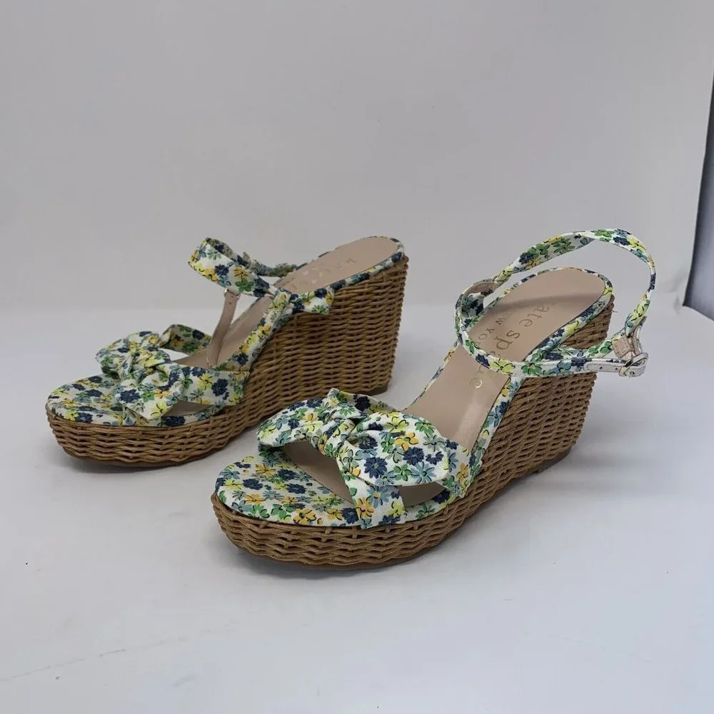 Kate Spade Patio Platform Wedge Sandals Women's 9.5 Floral Medley Parchment 0508